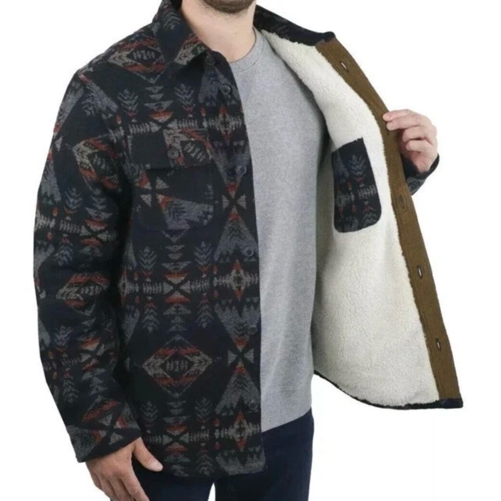 Jachs New York Men’s Wool Blend Sherpa Lined Shirt Jacket, Multi color Size M